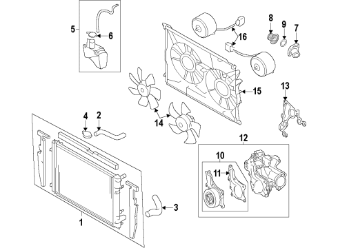 2011 Toyota Sienna Cooling System, Radiator, Water Pump, Cooling Fan Water Pump Assembly Diagram for 16100-09515