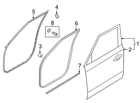 2018 Kia Soul EV Front Door WEATHERSTRIP-Front Door Body Side Diagram for 82110B2000