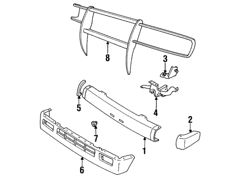 1992 Isuzu Rodeo Front Bumper Bracket, R. FR. Bumper Diagram for 8-97087-604-0