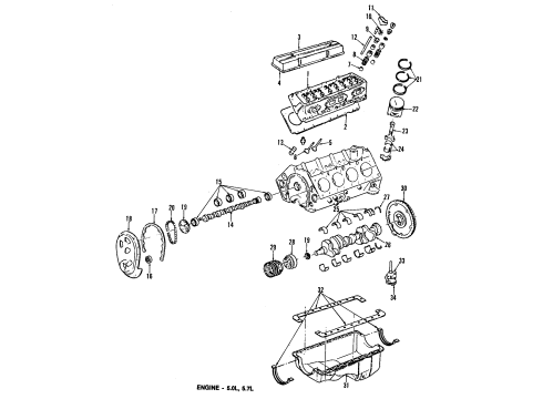 1984 Chevrolet G20 Engine Parts, Mounts, Cylinder Head & Valves, Camshaft & Timing, Oil Pan, Oil Pump, Crankshaft & Bearings, Pistons, Rings & Bearings Pan, Oil Diagram for 14015307