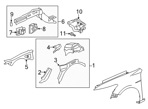 2013 Honda Crosstour Structural Components & Rails Frame, L. FR. Side Diagram for 60910-TP6-A00ZZ