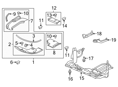 2014 Acura TL Splash Shields Latch, Engine Cover Diagram for 91548-TK4-A01