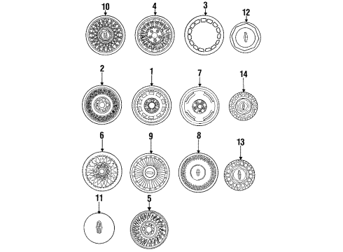 1990 Lincoln Continental Wheels, Covers & Trim Wheel, Alloy Diagram for F3OY1007E