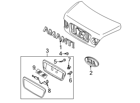 2004 Kia Amanti Exterior Trim - Trunk Lid Screw-Tapping Diagram for 12493-04106-B
