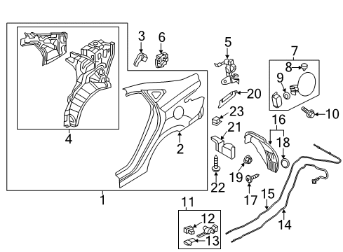2012 Hyundai Accent Quarter Panel & Components Screw-Tapping Diagram for 1249306207B