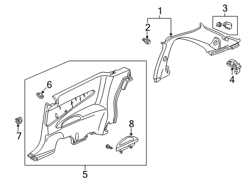 2000 Honda Accord Interior Trim - Quarter Panels Lining, R. RR. Quarter *YR169L* (MILD BEIGE) Diagram for 84130-S82-A00ZC