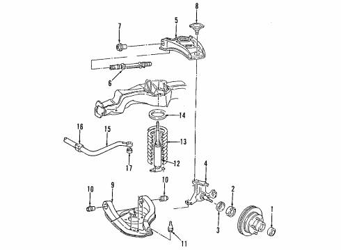 1995 Chevrolet Impala Front Suspension Components, Lower Control Arm, Upper Control Arm, Stabilizer Bar Steering Knuckle Assembly Diagram for 18021347