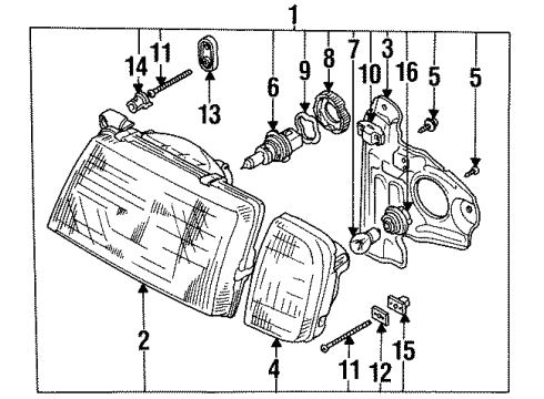 1992 Geo Tracker Headlamps Park Lamp Bulb Diagram for 9428904