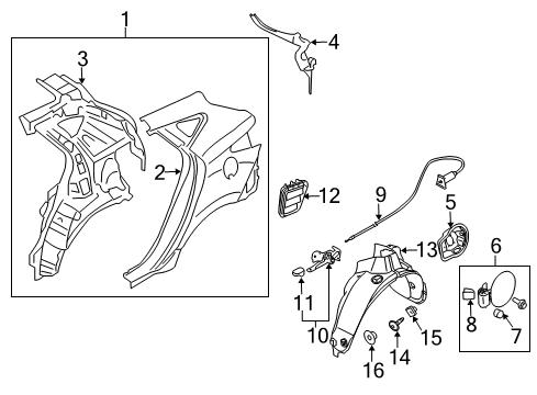 2015 Hyundai Tucson Quarter Panel & Components Panel Assembly-Quarter Outer, RH Diagram for 71504-2SC50