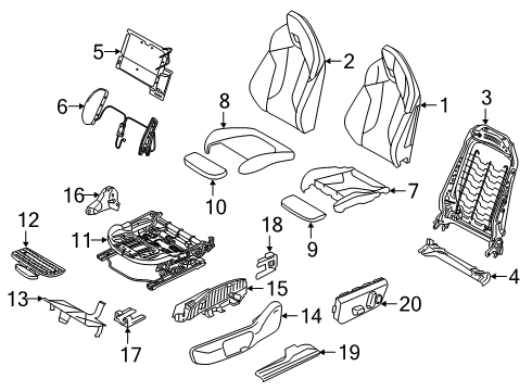 2019 BMW X2 Front Seat Components SPORTS SEAT UPHOLSTERY PARTS Diagram for 52107451359