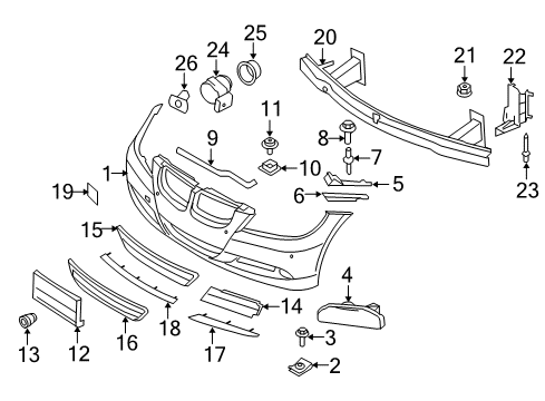 2006 BMW 325xi Parking Aid Bracket Pdc Front Interior Diagram for 51117118199