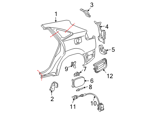 2009 Lexus RX350 Fuel Door Lid Assy, Fuel Filler Opening Diagram for 77350-48041