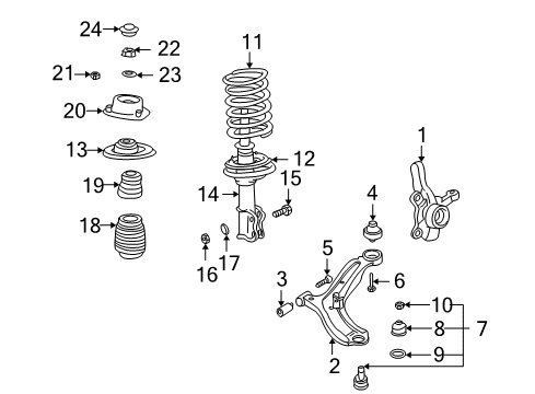 2001 Hyundai Accent Front Suspension Components, Lower Control Arm, Stabilizer Bar Arm Complete-Lower, RH Diagram for 54501-25000