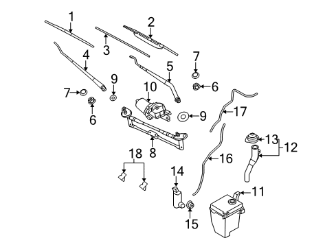2006 Hyundai Accent Wiper & Washer Components Windshield Washer Reservoir Assembly Diagram for 98611-1G000