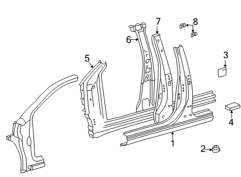 2002 Toyota Prius Center Pillar & Rocker Center Pillar Diagram for 61114-47010