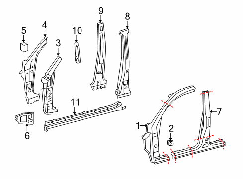 2018 Lexus GX460 Center Pillar & Rocker, Hinge Pillar Panel Sub-Assembly, Side Diagram for 61013-60041