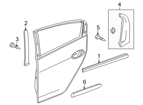 2011 Honda Insight Exterior Trim - Rear Door Garnish, L. RR. Door Sash Diagram for 72970-TM8-A01