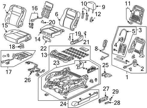 2007 Acura TSX Front Seat Components Cover Set, Driver Side Trim (Graphite Black) (Side Airbag) (Leather) Diagram for 04815-SEC-A52ZB