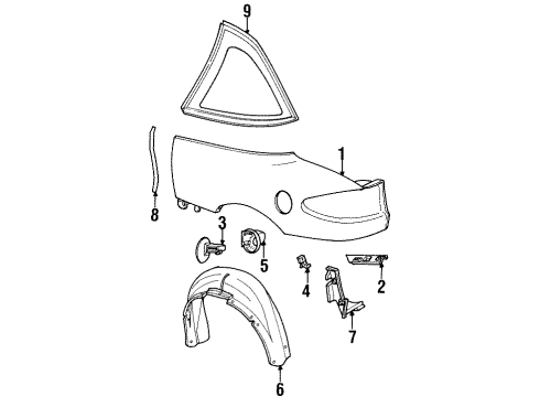 1993 Saturn SC1 Quarter Panel & Components, Glass, Exterior Trim Handle Asm, Fuel Tank Filler Door Latch Release Cable Diagram for 21171223