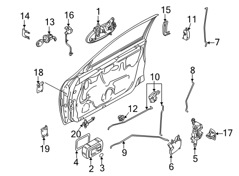 2000 Nissan Altima Front Door Front Outside Door Handle Assembly, Right Diagram for 80606-0Z400