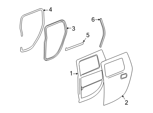 2008 Hummer H2 Rear Door Weatherstrip On Body Diagram for 25910531