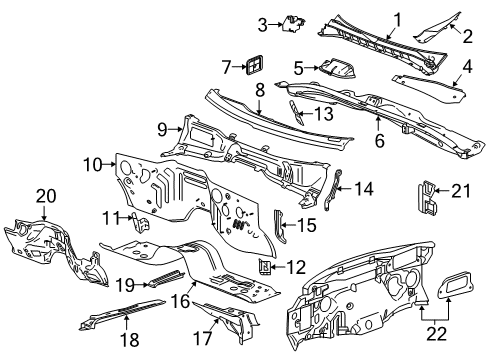 2021 Chevrolet Silverado 1500 Cab Cowl Cowl Grille Diagram for 84962424