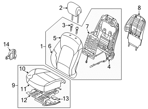 2016 Hyundai Santa Fe Sport Driver Seat Components Pad Assembly-Front Seat Cushion Driver Diagram for 88150-4Z020