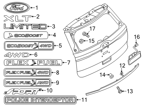 2013 Ford Explorer Exterior Trim - Lift Gate Rear Molding Nut Diagram for -W708704-S903