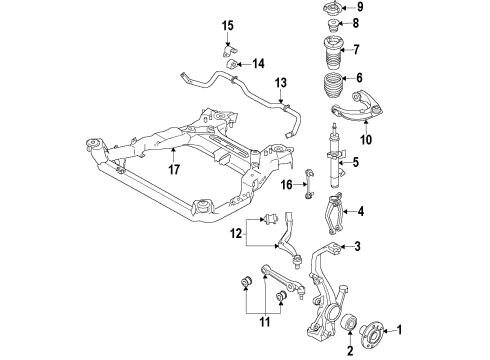 2011 Lincoln MKZ Front Suspension Components, Lower Control Arm, Upper Control Arm, Stabilizer Bar Strut Mounting Fork Diagram for 4M8Z-3462-A