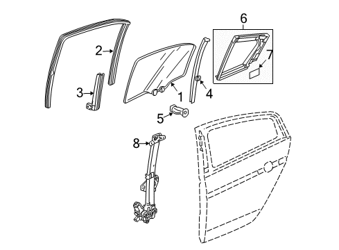 2009 Acura TL Rear Door - Glass & Hardware Sash, Left Rear Door Center (Lower) Diagram for 72770-TK4-A01