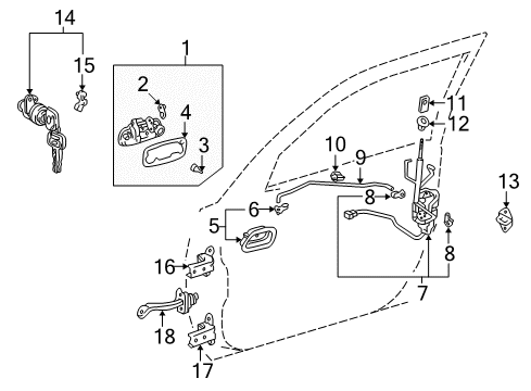 2000 Toyota Corolla Door & Components Lock Assembly Diagram for 69040-02040