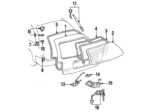 1996 Toyota Corolla Gate & Hardware Support Cylinder Diagram for 68960-19475