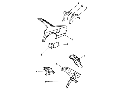 1985 BMW 735i Quarter Panel & Components Moulding Fender Rear Left Diagram for 51131848307