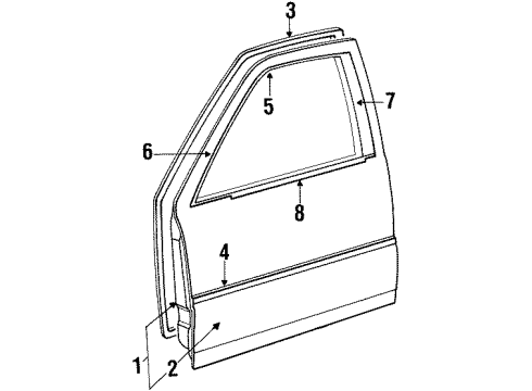 1992 Dodge Dynasty Front Door & Components, Exterior Trim Molding Front Door Outside Diagram for 4576420