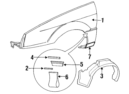 1994 Dodge Shadow Fender & Components, Exterior Trim Molding-Fender Rear Diagram for 5016205AA