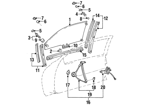 Lexus 67433-24030 Guide, Front Door Window, Rear RH