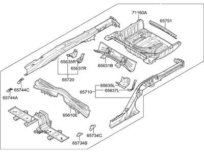 Hyundai 65700-B1600 Member Assembly-Rear Floor Under