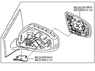 Nissan 96301-1AA0A Mirror Assembly-Door, RH