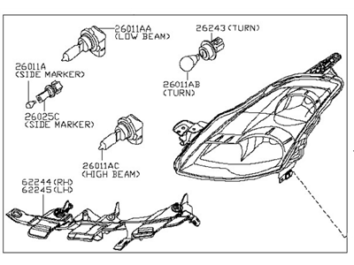 Nissan 26010-JA00A Passenger Side Headlight Assembly