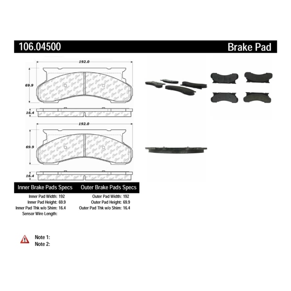 Centric Posi Quiet™ Extended Wear Semi-Metallic Front Disc Brake Pads 106.04500