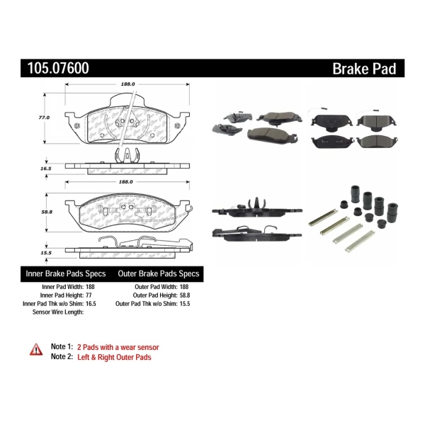 Centric Posi Quiet™ Ceramic Front Disc Brake Pads 105.07600