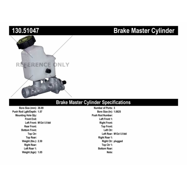 Centric Premium Brake Master Cylinder 130.51047