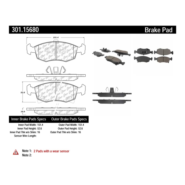 Centric Premium Ceramic Front Disc Brake Pads 301.15680