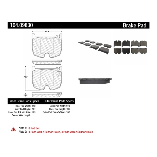 Centric Posi Quiet™ Semi-Metallic Front Disc Brake Pads 104.09830
