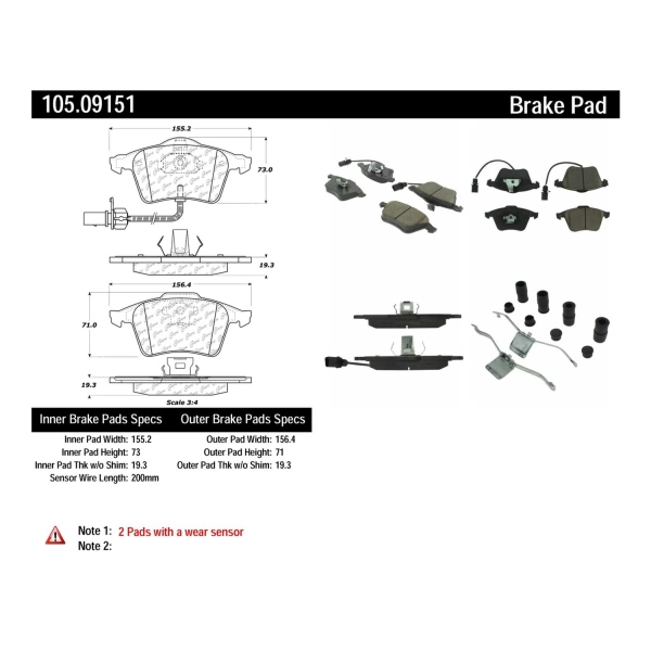 Centric Posi Quiet™ Ceramic Front Disc Brake Pads 105.09151