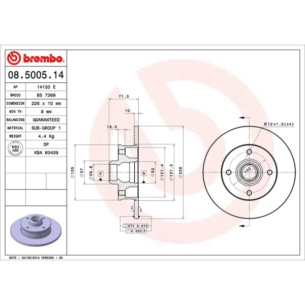 brembo OE Replacement Solid Rear Brake Rotor 08.5005.14