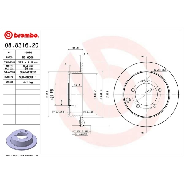 brembo OE Replacement Solid Rear Brake Rotor 08.8316.20