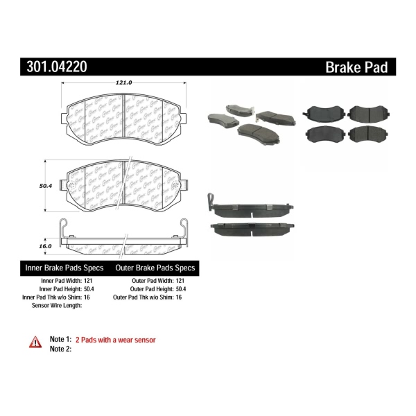 Centric Premium Ceramic Front Disc Brake Pads 301.04220