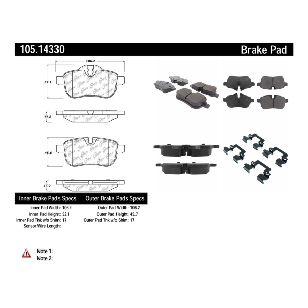 Centric Posi Quiet™ Ceramic Rear Disc Brake Pads 105.14330