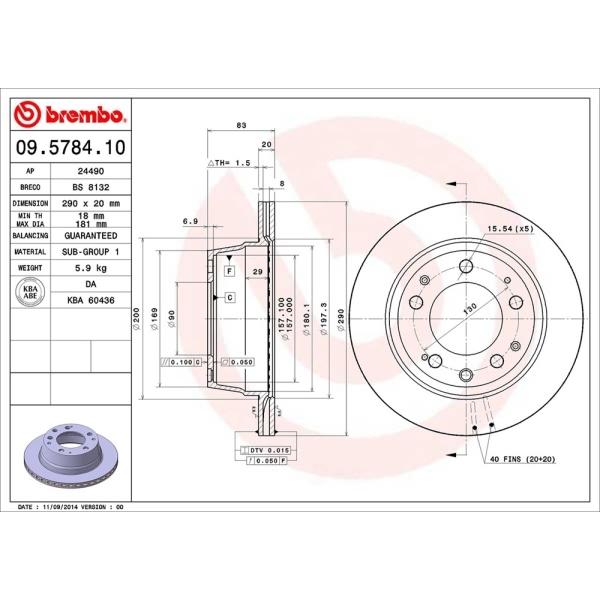 brembo OE Replacement Vented Rear Brake Rotor 09.5784.10